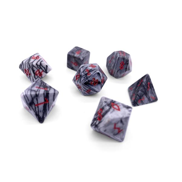 Black Network Agate RPG Set Gemstone Dice