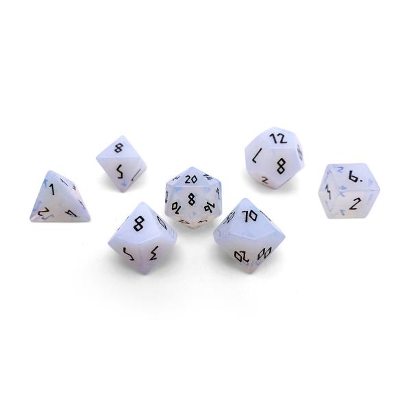 Opalite With Black Font RPG Set Gemstone Dice