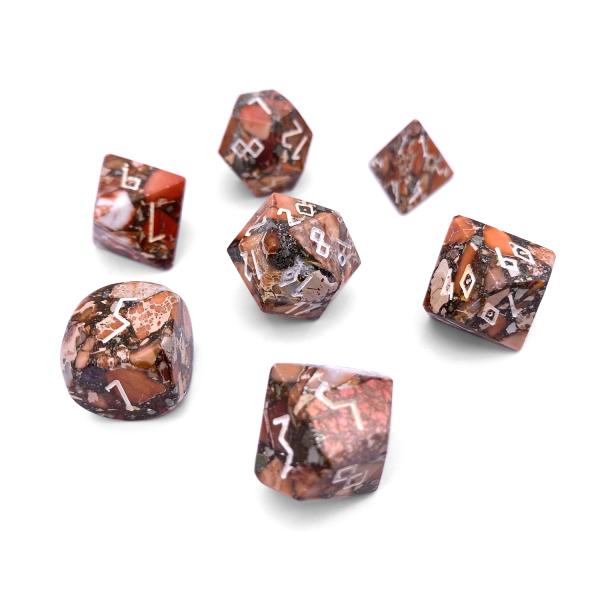 Bronzite Orange Imperial Jasper RPG Set Gemstone Dice