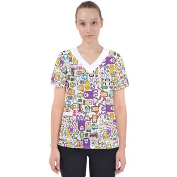 PF Kawaii Women's V-Neck Scrub Top picture