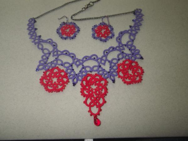 Purple and red Victorian necklace/earring set