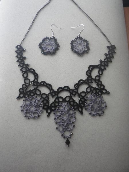 Black and gray Victorian necklace/earring set