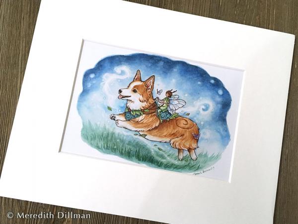The Fairy Steed corgi matted print picture