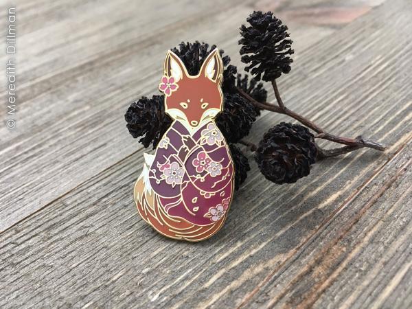 Blossom Kitsune fox enamel pin picture