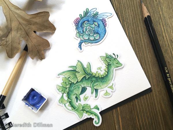 Succulent Dragon and Ginkgo Dragon Stickers