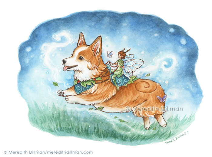 The Fairy Steed corgi matted print picture