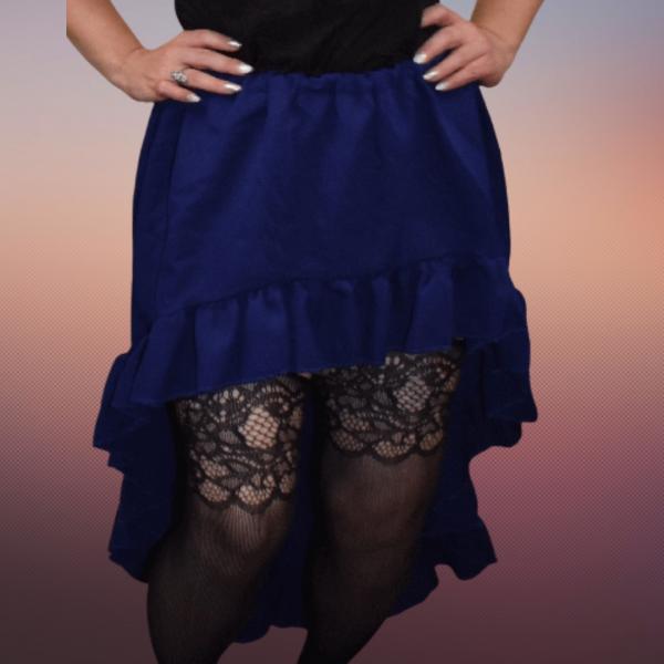 Navy blue ruffled hi-lo skirt picture