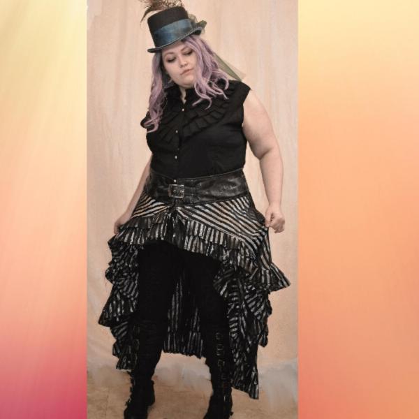 Silver and black brocade bustle skirt picture