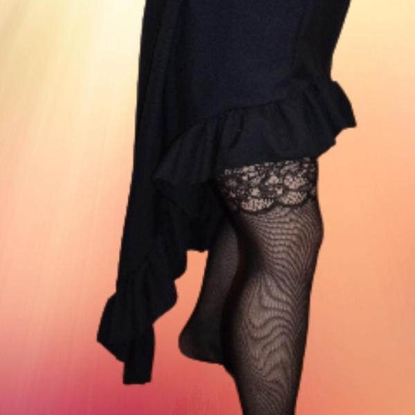 Black ruffled hi-lo skirt
