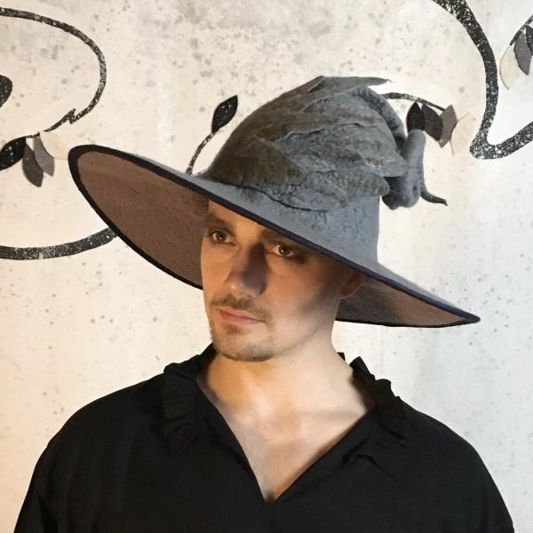 Gray Wizard Hat with Wing