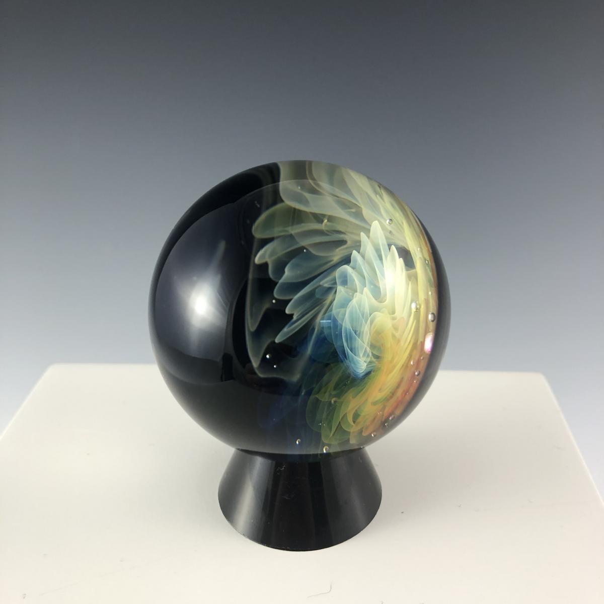 24K Gold and 99.9% Silver Fumed Implosion Vortex Marble with Skulls picture