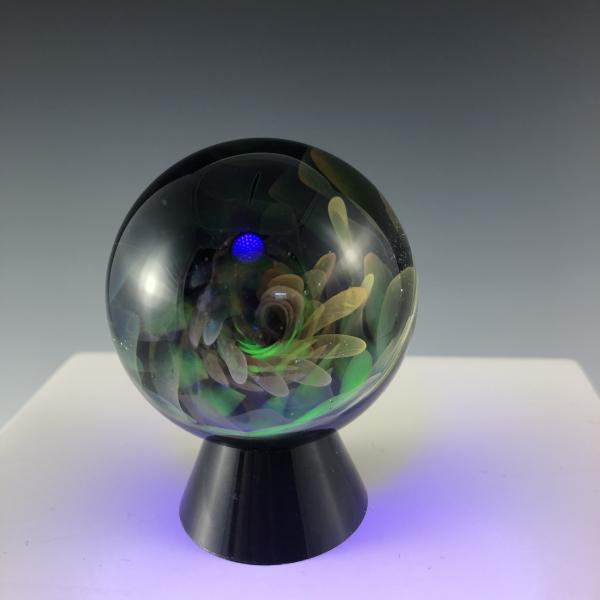 24K Gold and 99.9% Silver Fumed Implosion Vortex Marble With Black Light Reactive Glass picture