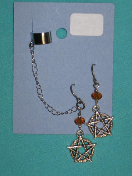 charm cuff and earrings 13-wing, winged dragon, fancy pentacle picture