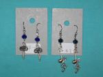 charm earring 3-owl key, music, clock, celtic triangle