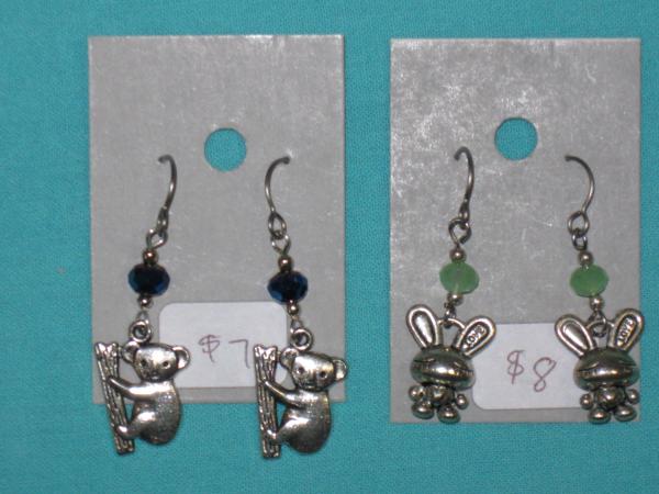 charm earring 1-elephant, cute cat, koala, bunny picture