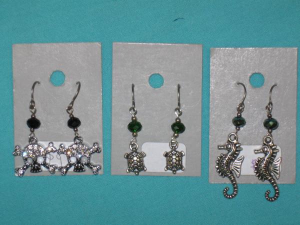 charm earring 10-rhinestone pirate, tiny turtle, seahorse, shark, tiny octopus picture