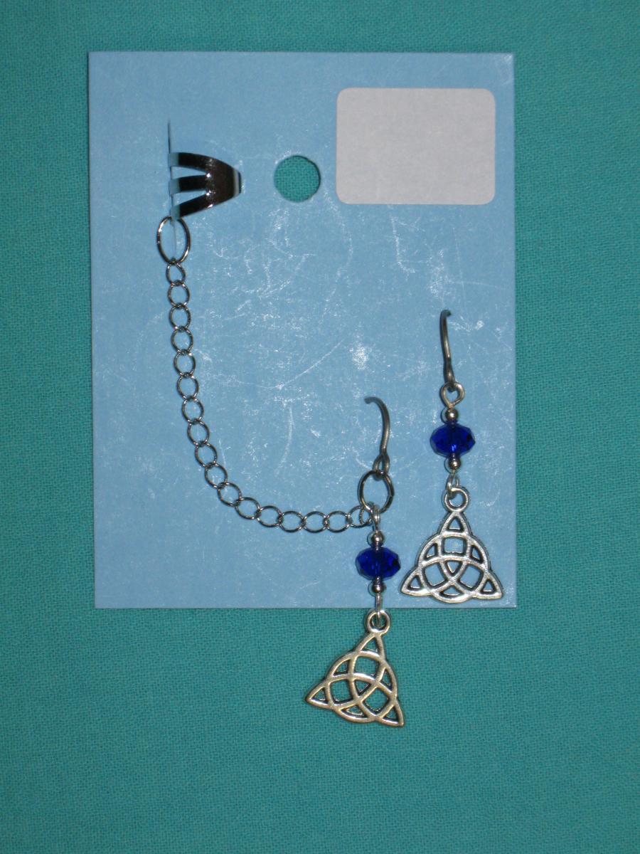 charm cuff and earrings 6-owl key, celtic triangle, music note picture