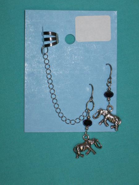 charm cuff and earrings 8-bat, elephant, cat picture