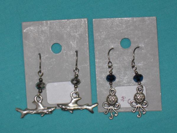 charm earring 10-rhinestone pirate, tiny turtle, seahorse, shark, tiny octopus picture