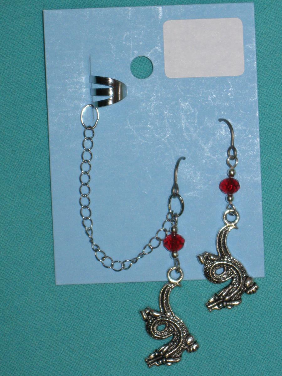 charm cuff and earrings 11-skull, circle, curled dragon picture
