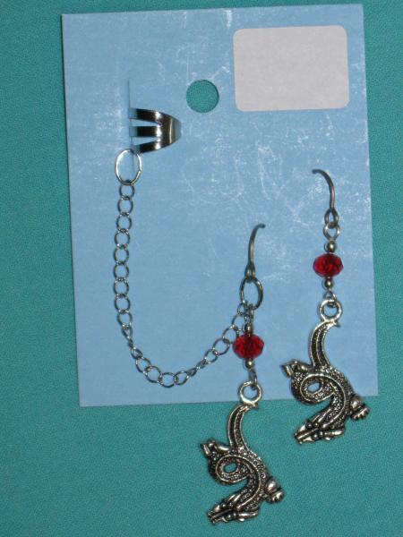 charm cuff and earrings 11-skull, circle, curled dragon picture