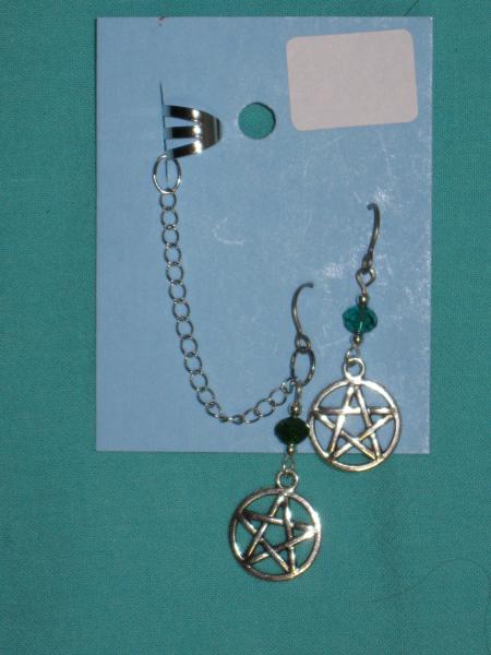 charm cuff and earrings 15-pentacle, moon star, dagger