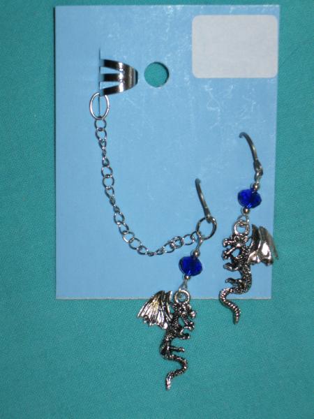 charm cuff and earrings 10-clock, lightning, long tail dragon picture