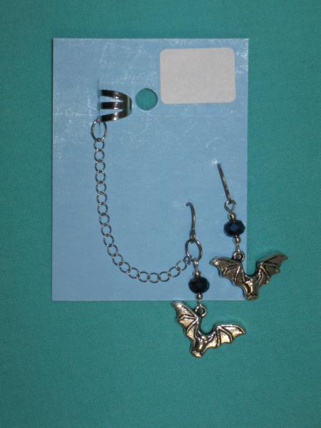 charm cuff and earrings 8-bat, elephant, cat picture