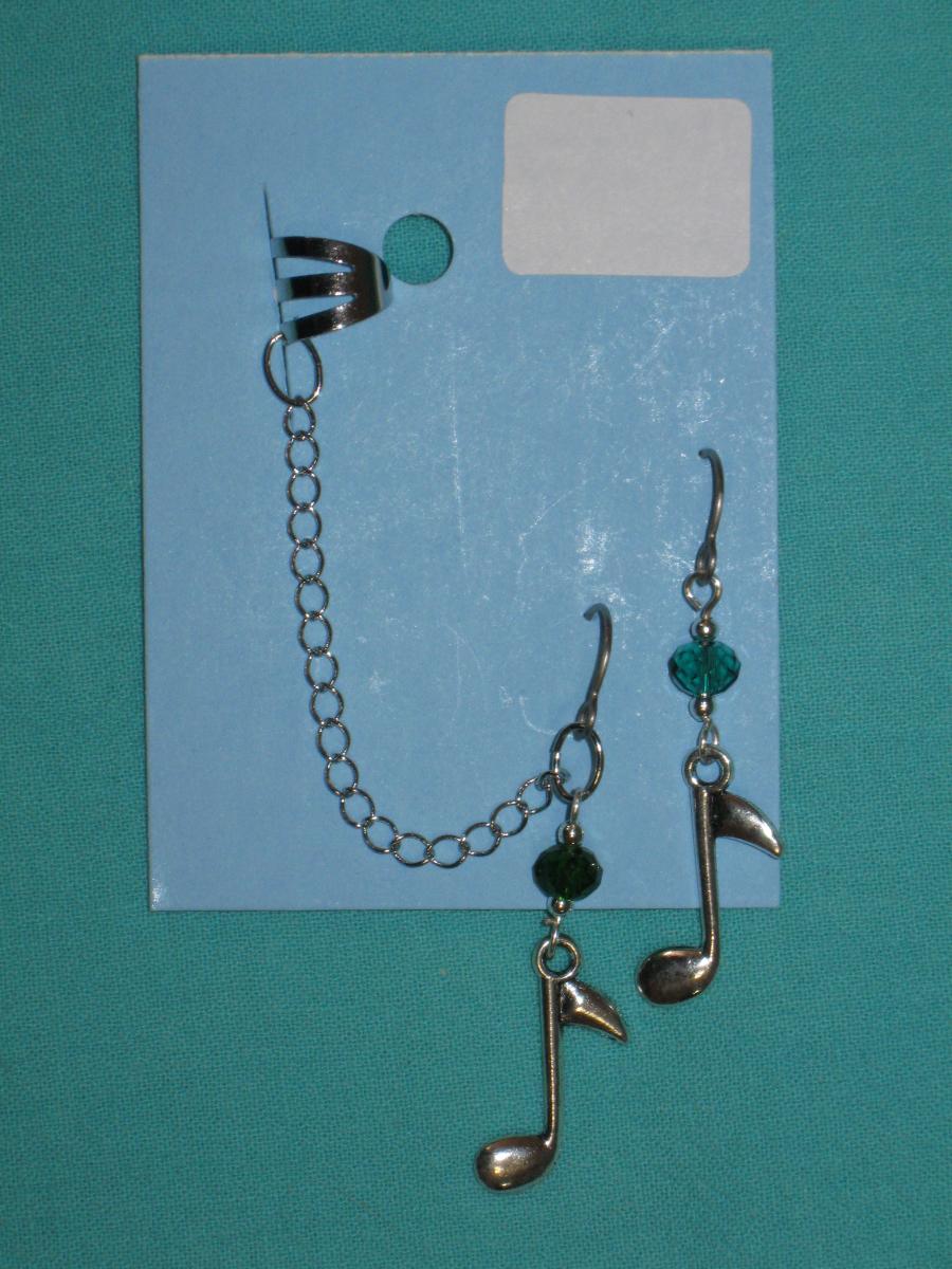 charm cuff and earrings 6-owl key, celtic triangle, music note picture