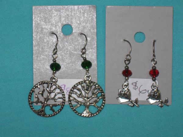 charm earring 5-lightning, crescent moon, wing, tree, and small rose picture