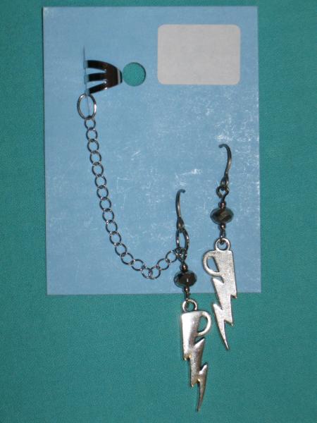 charm cuff and earrings 10-clock, lightning, long tail dragon picture