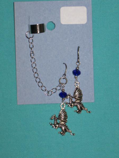 charm cuff and earrings 13-wing, winged dragon, fancy pentacle picture