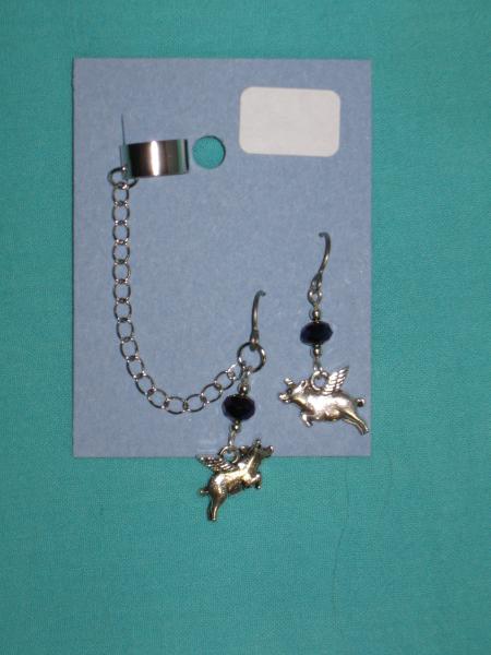 charm cuff and earrings 12-flying pig, fox face, octopus