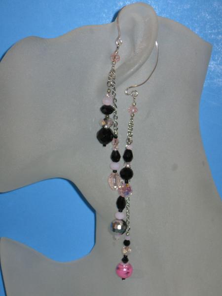 Pink/Black bead ear wrap 16