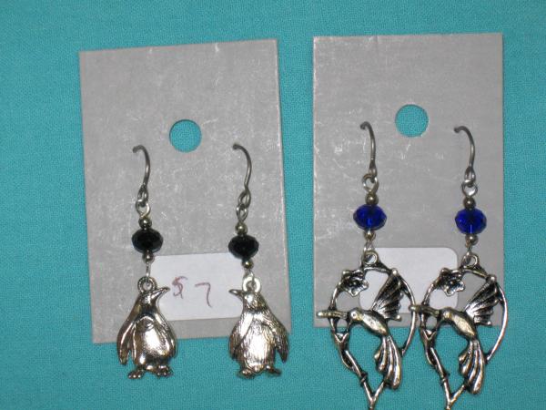 charm earring 2-sm dragonfly, flying pig, penguin, hummingbird picture