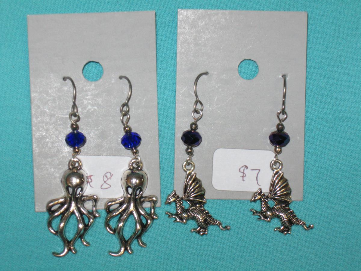 charm earring 4-octopus, large dragon, squid, small dragon picture