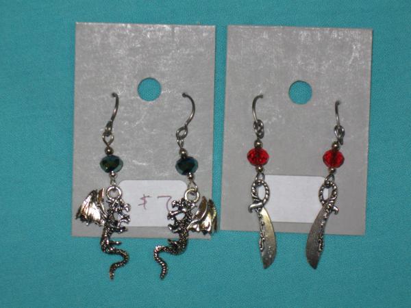charm earring 7,8-dragon, knife, cute fox, monkey, tiger, moon wolf, snake