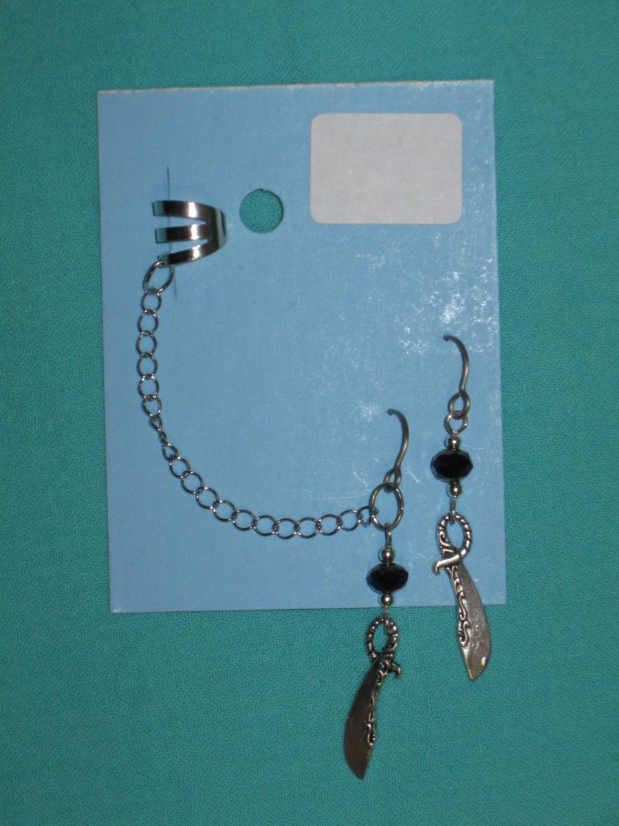 charm cuff and earrings 15-pentacle, moon star, dagger picture