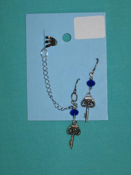 charm cuff and earrings 6-owl key, celtic triangle, music note picture