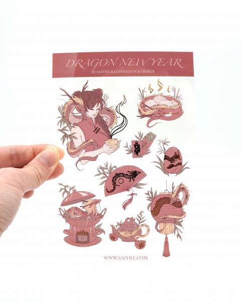 Dragon New Year Sticker Sheet with Gold Foil