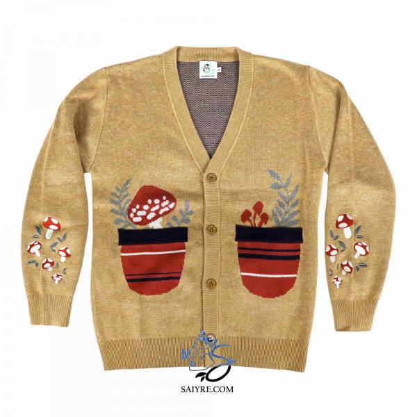 Agaric Garden Wool Blend Brown Embroidered Cardigan picture