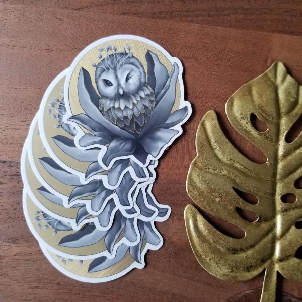 Flower Owl Gold Metallic Sticker