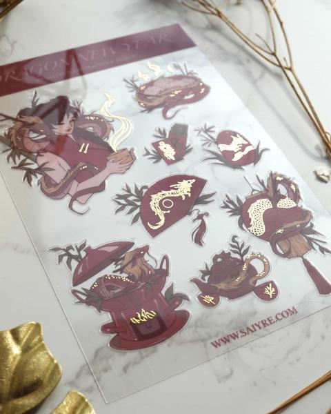 Dragon New Year Sticker Sheet with Gold Foil picture