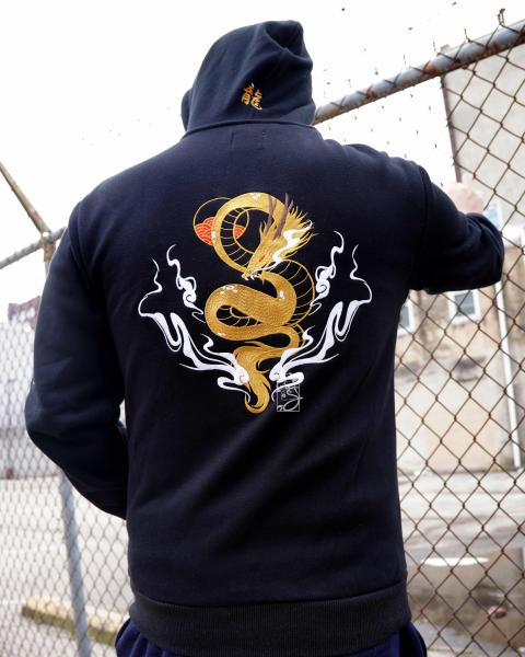 Year of Dragon 100% Cotton Black Embroidered Hoodie picture