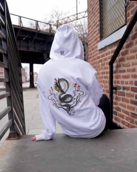 Year of Dragon 100% Cotton White Embroidered Hoodie
