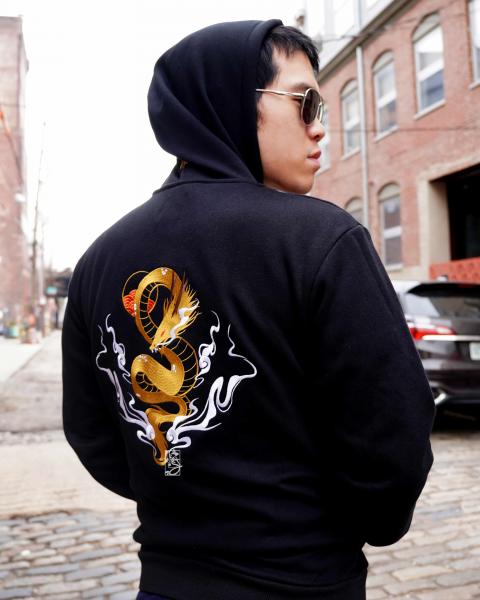 Year of Dragon 100% Cotton Black Embroidered Hoodie picture