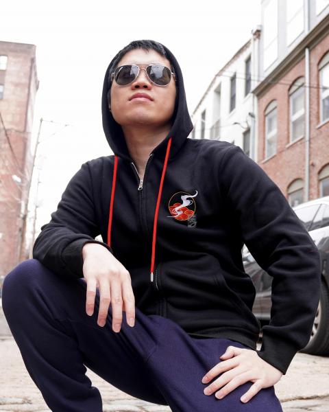 Year of Dragon 100% Cotton Black Embroidered Hoodie picture