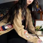 Agaric Garden Wool Blend Brown Embroidered Cardigan