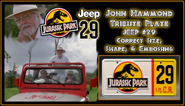 JURASSIC PARK Jeep #29 - Full Size Metal Stamped License Plate