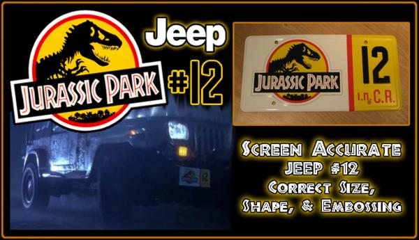 JURASSIC PARK Jeep #12 - Full Size Metal Stamped License Plate